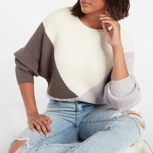 Express Color Block Ribbed Dolman Sleeve Sweater Size L